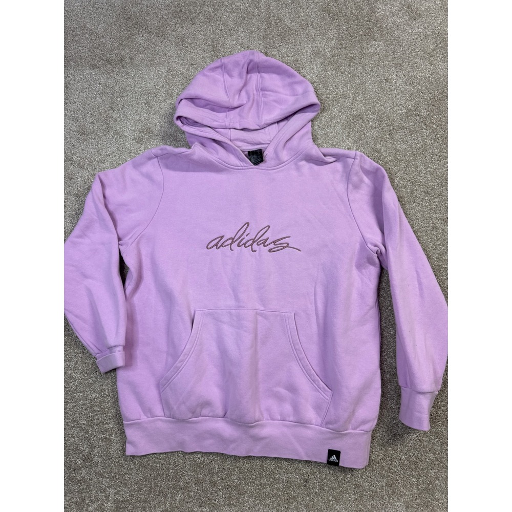 Adidas Womens Script Logo Hoodie Lilac Purple Pullover Sweatshirt Size Medium